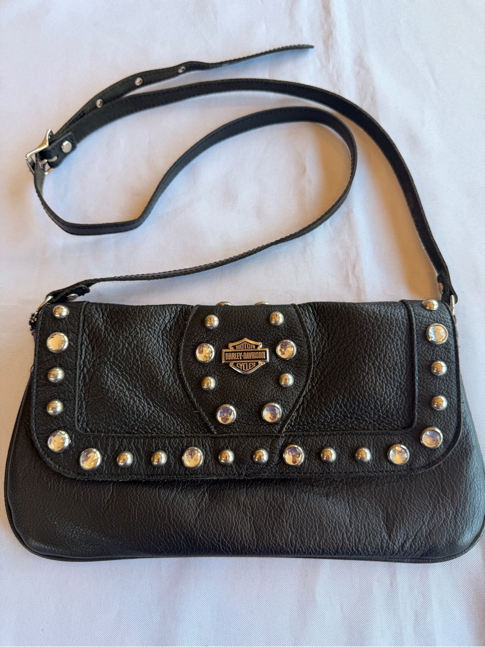 Harley-Davidson Black Leather Crossbody with Silver Stud Accents